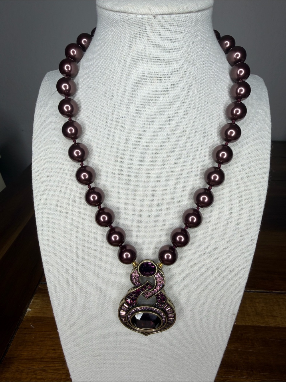 Heidi Daus Mauve Pearl Amethyst Crystal Statement Necklace